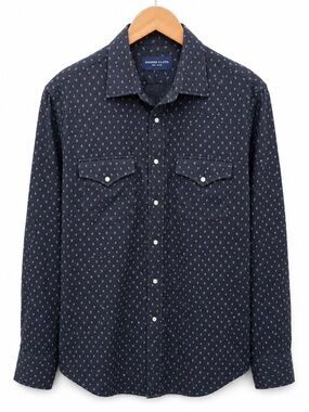Proper Cloth Navy Paisley Print Western Pearl Snap Button Shirt Cotton Men's XL